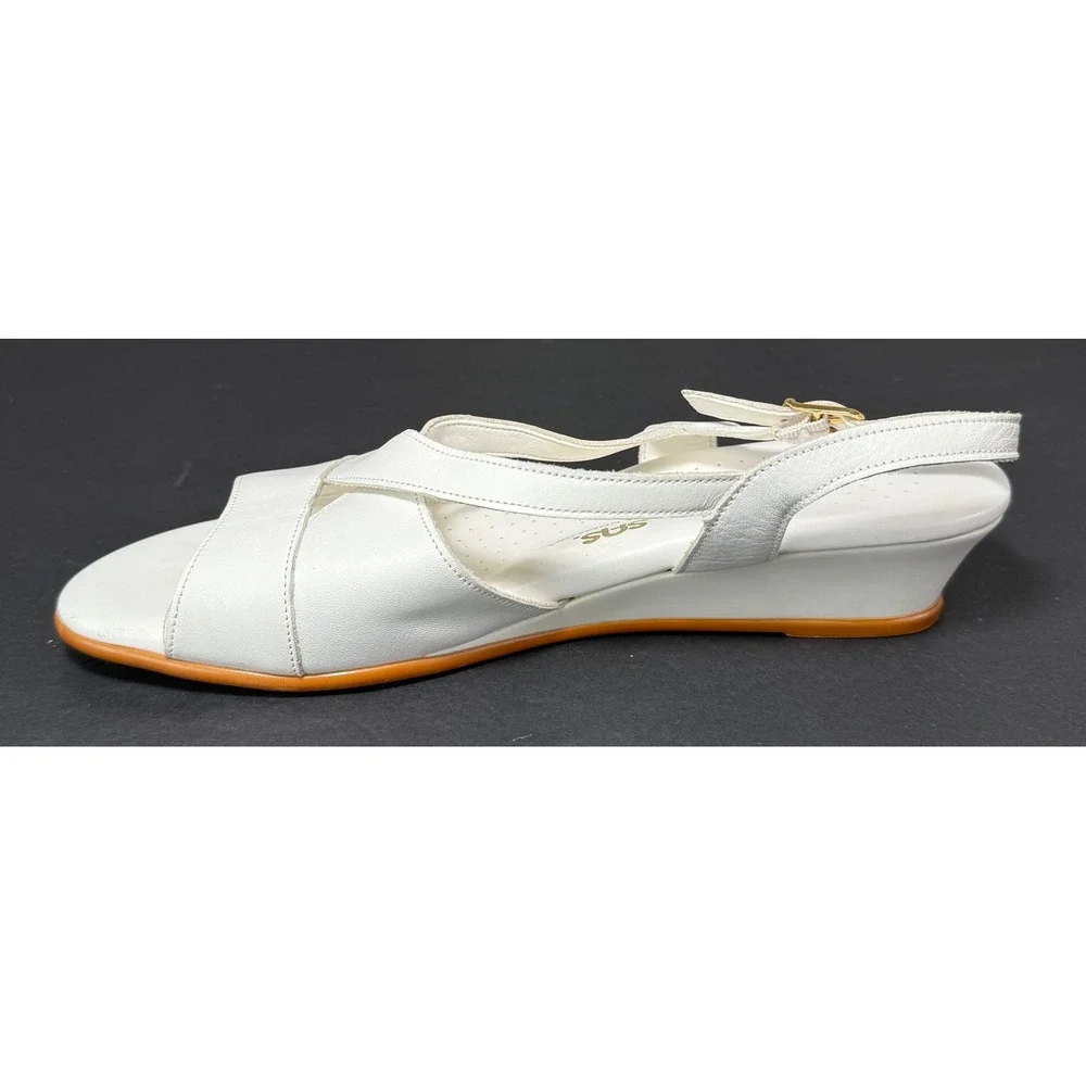 SAS Wedge Sandals Womens 9.5 N White Leather Tripad Comfort Slingback B9 219290